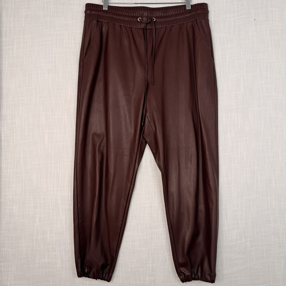 Loft Faux Leather Drawstring Elastic Waist Jogger fleece Pants Size Large
